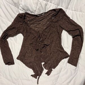 Lightweight Brown Sheer Tie-Front Top